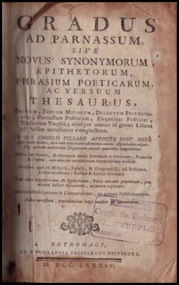 Picture of Gradus ad parnassum, sive novus synonymorum, epithetorum, phrasium poeticarum ac versuum thesaurus
