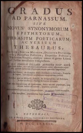 Image de Gradus ad parnassum, sive novus synonymorum, epithetorum, phrasium poeticarum ac versuum thesaurus