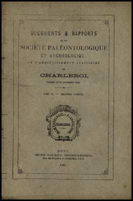 Picture of DOCUMENTS ET RAPPORTS de la Société Paléontologique et Archéologique de Charleroi. TOME XI - Seconde partie.