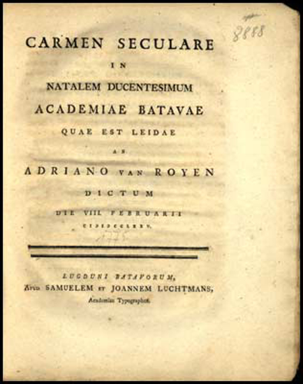 Afbeeldingen van Carmen Seculare in natalem ducentesimum academiae batavae quae est leidae