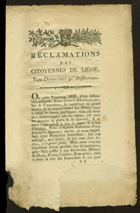 Picture of Réclamations des citoyennes de Liége, tant Démocrates qu' Aristocrates. La révolution brabançonne de 1789. - De Brabantsche Omwenteling van 1789