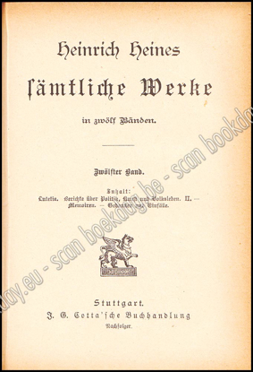 Image de Heinrich Heines Sämtliche Werke in Zwölf Bänden. Complete in 6 volumes
