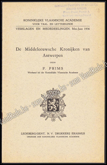 Afbeeldingen van De Middeleeuwsche Kronijken van Antwerpen. Verslagen en Mededeelingen, Mei-Juni 1936. Gesigneerd